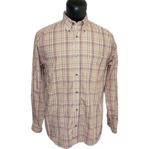 EDDIE Bauer Neutral Plaid Preppy Casual Button Down Shirt Brown Relaxed fit M/L